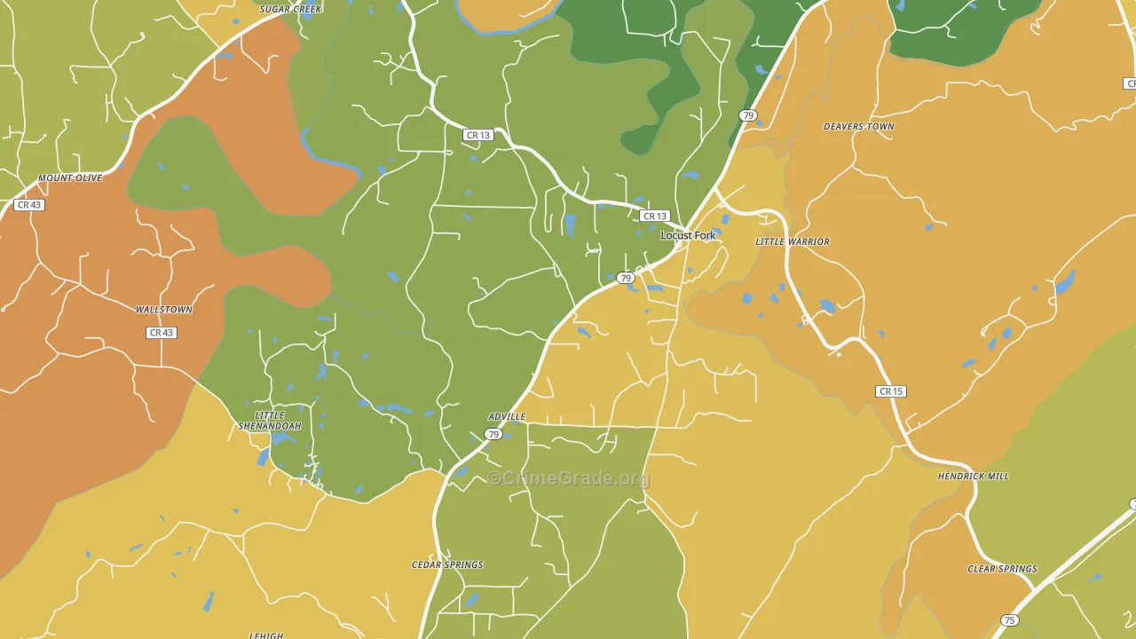 Locust Fork, AL Map of Robbery Rates