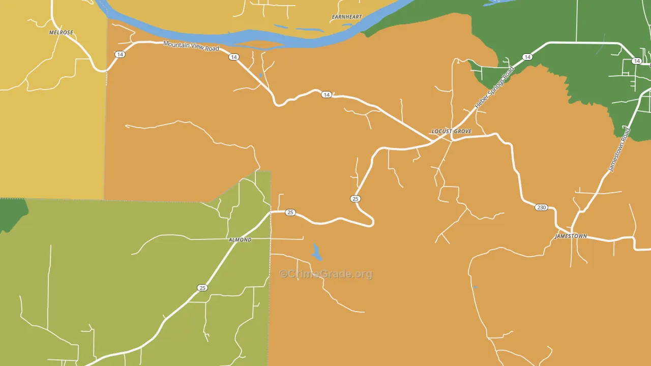 Locust Grove, AR Map of Robbery Rates
