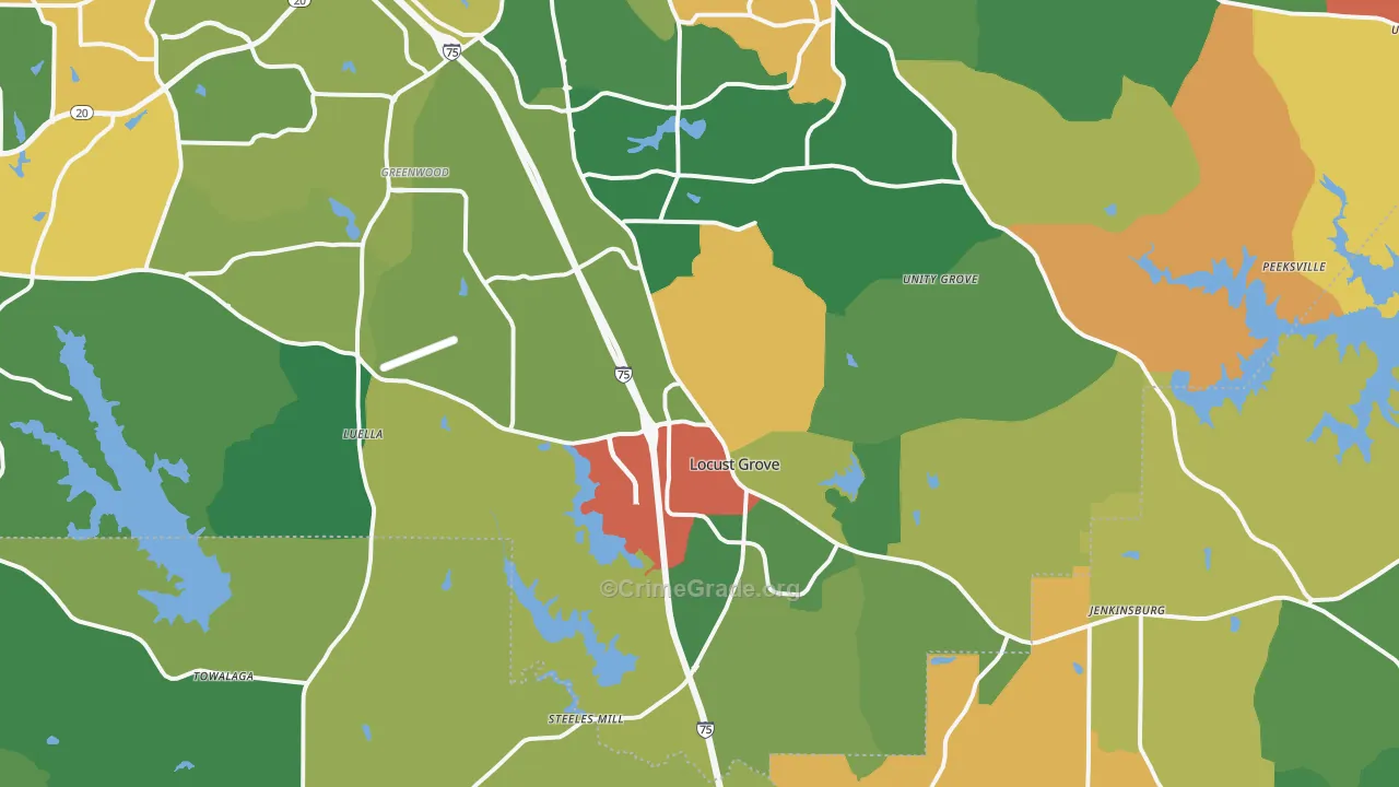 Locust Grove, GA Map of Robbery Rates