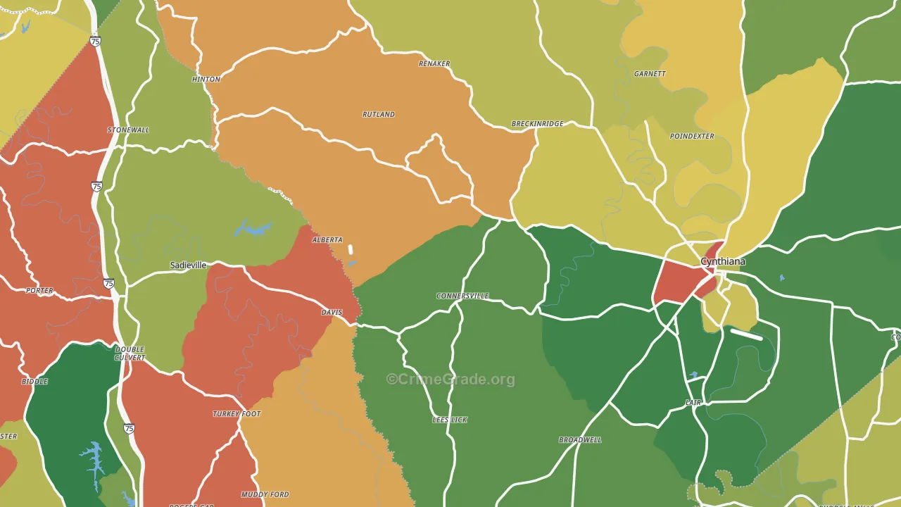 Locust Grove, KY Map of Robbery Rates