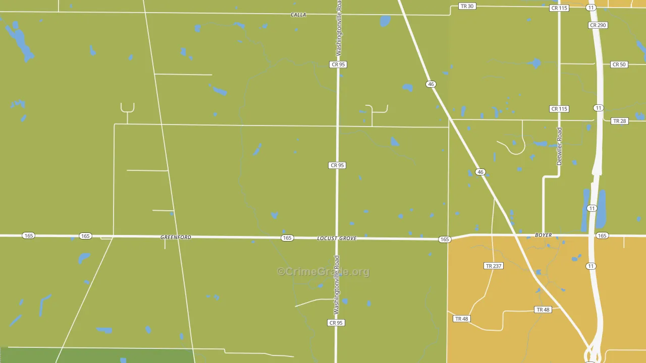 Locust Grove, OH Map of Robbery Rates