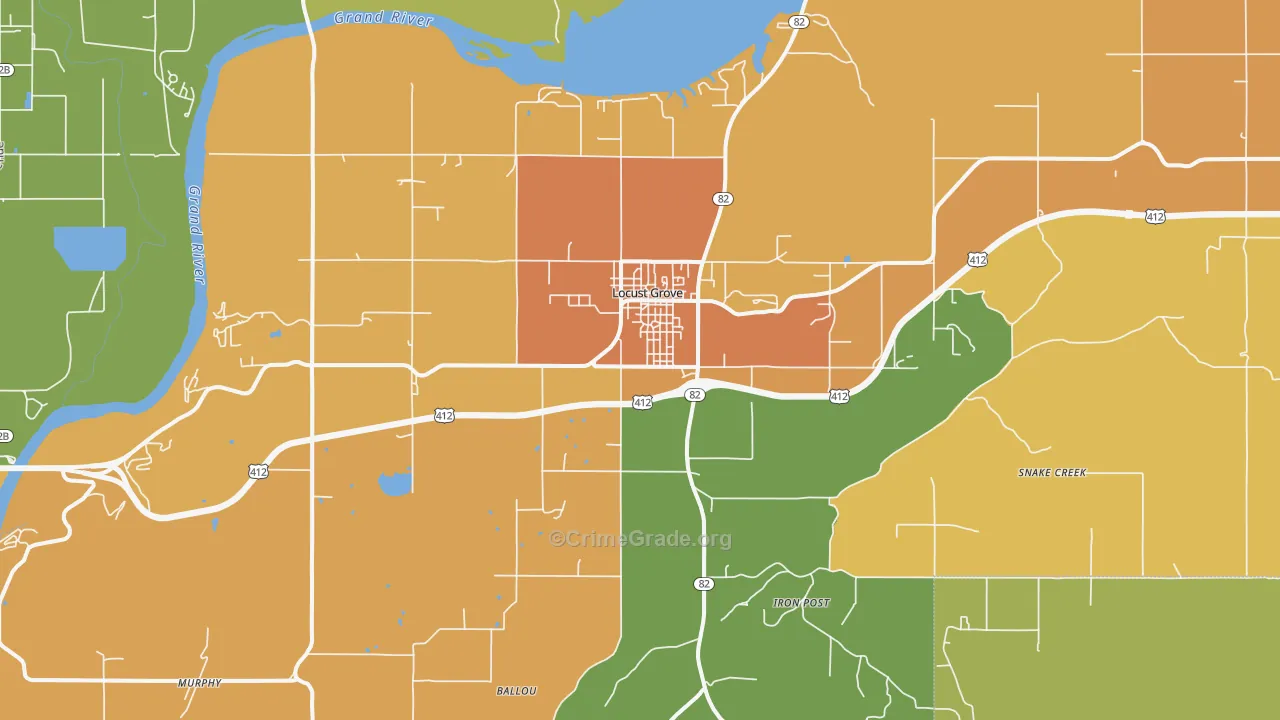 Locust Grove, OK Map of Robbery Rates