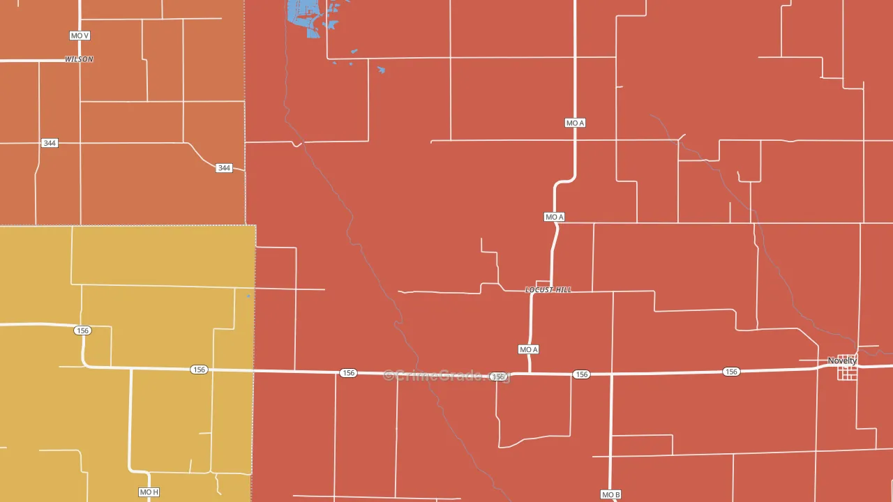Locust Hill, MO Map of Robbery Rates
