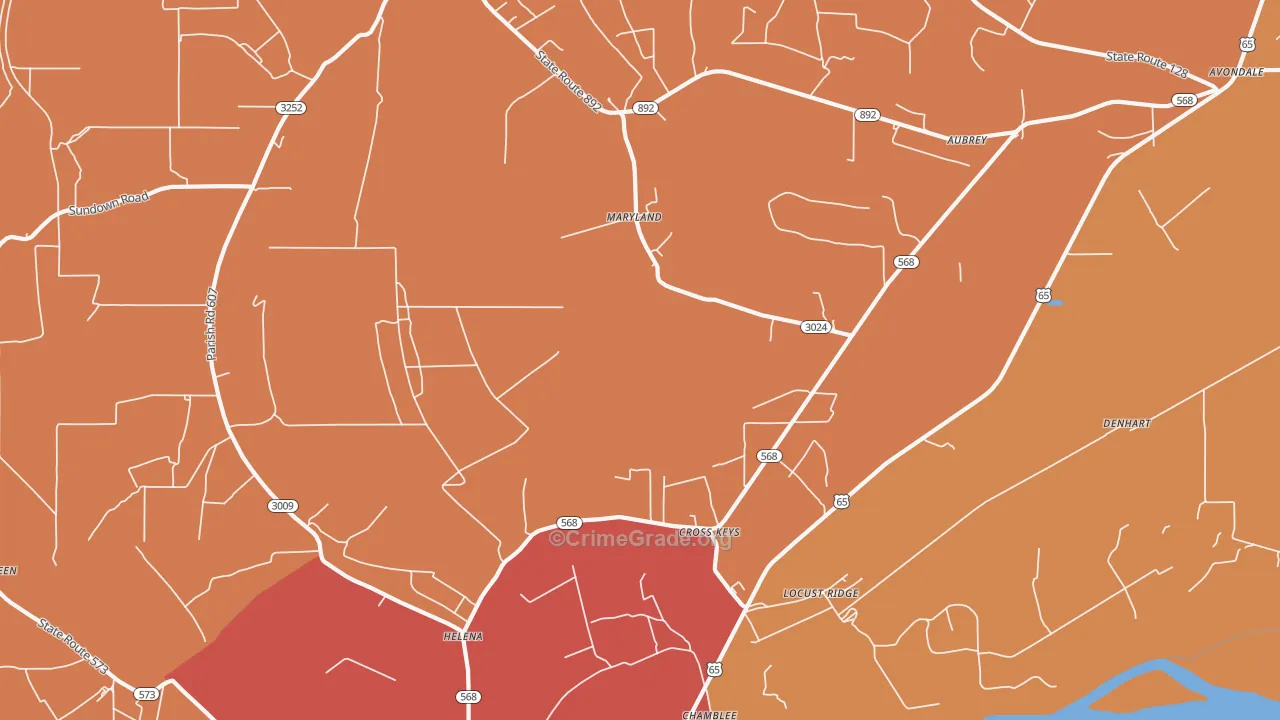Locust Ridge, LA Map of Robbery Rates