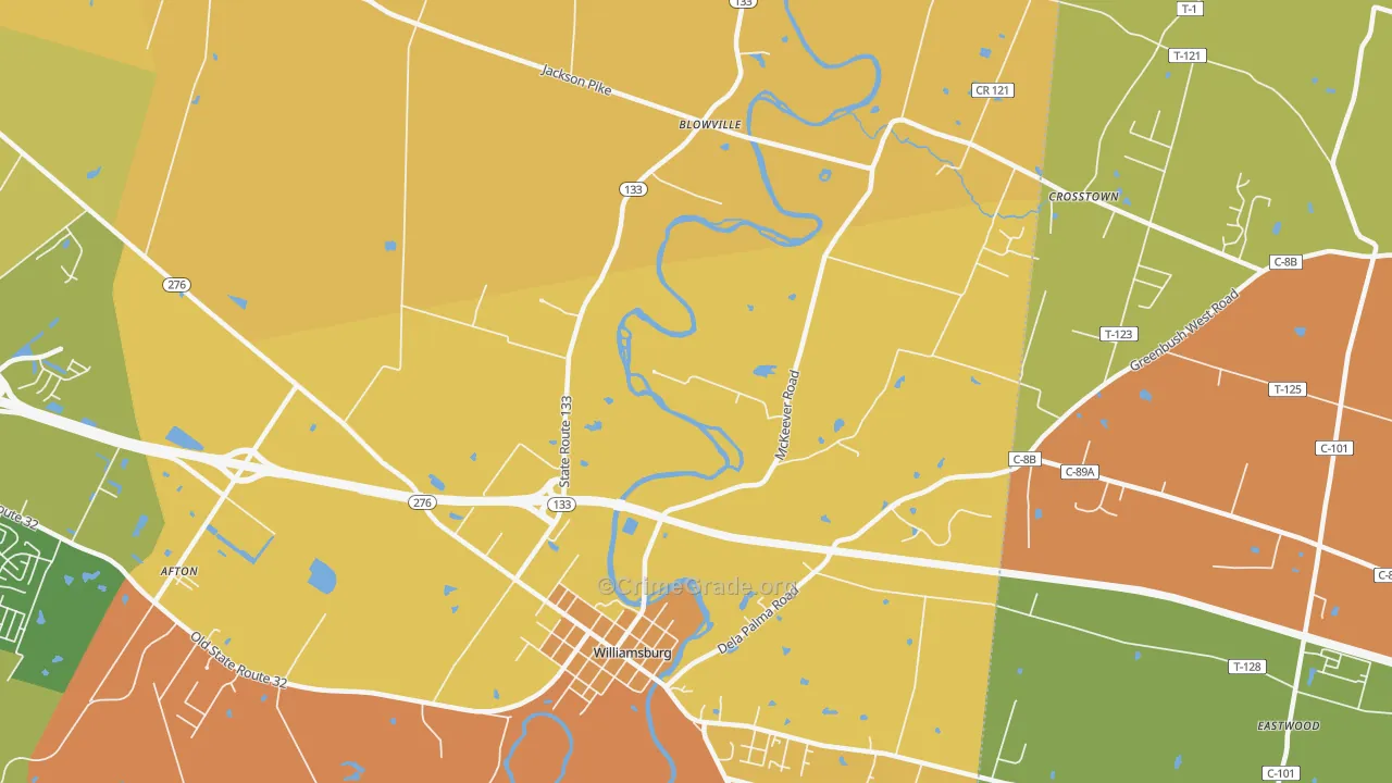Locust Ridge, OH Map of Robbery Rates