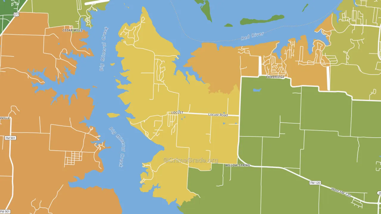 Locust, TX Map of Robbery Rates