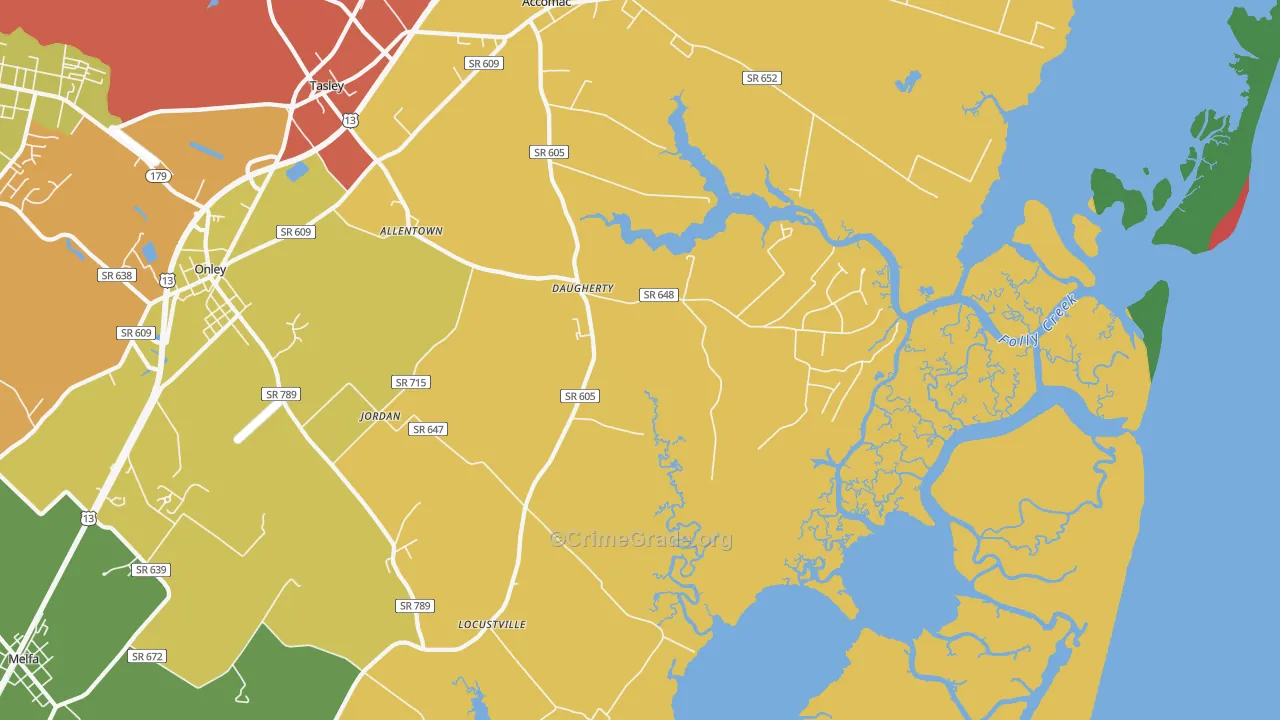 Locustville, VA Map of Robbery Rates