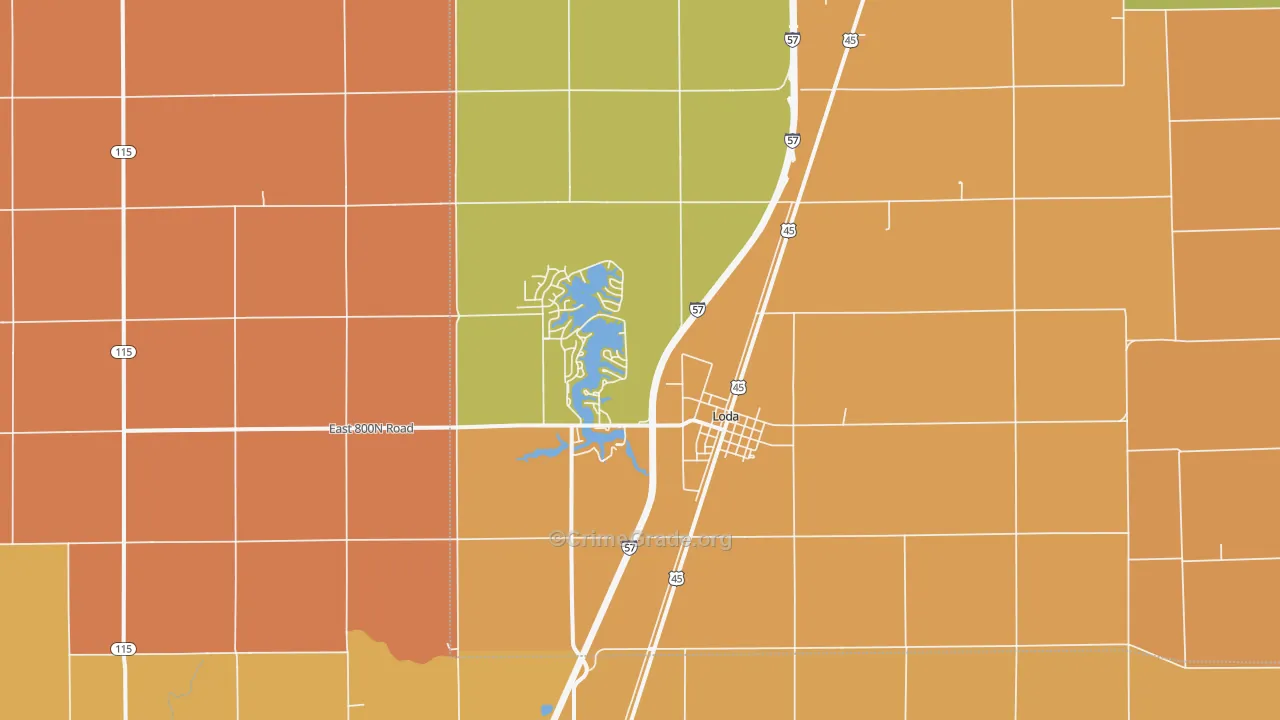Loda, IL Map of Robbery Rates