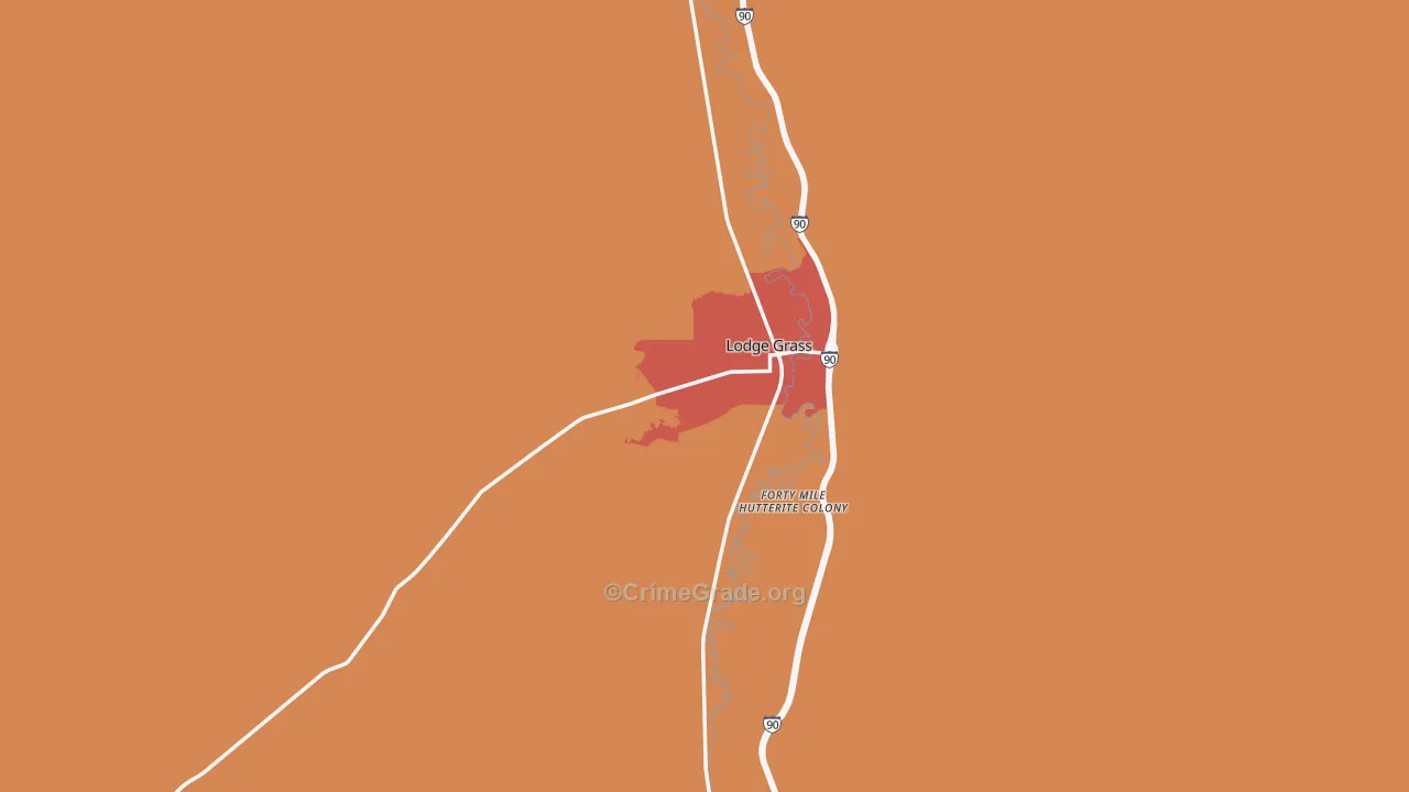 Lodge Grass, MT Map of Robbery Rates