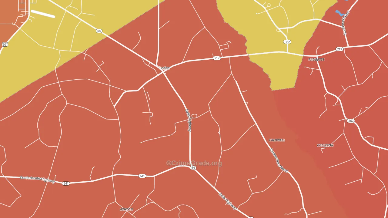 Lodge, SC Map of Robbery Rates