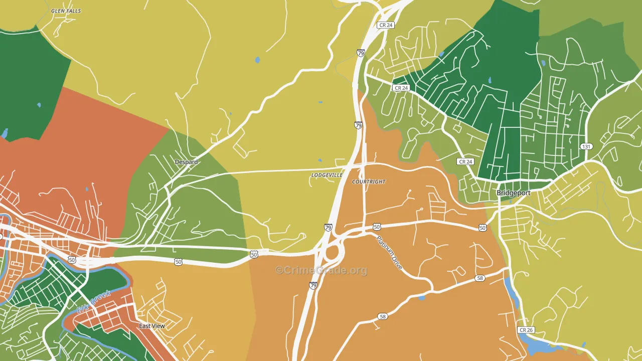 Lodgeville, WV Map of Robbery Rates