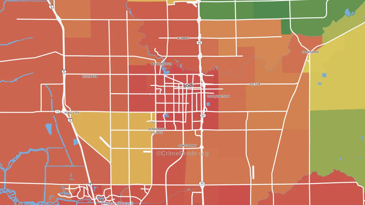 Lodi, CA Map of Robbery Rates