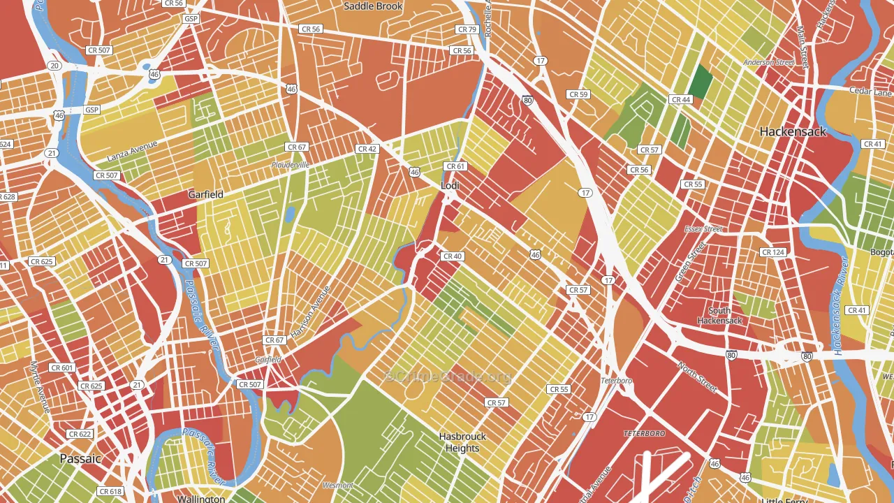 Lodi, NJ Map of Robbery Rates