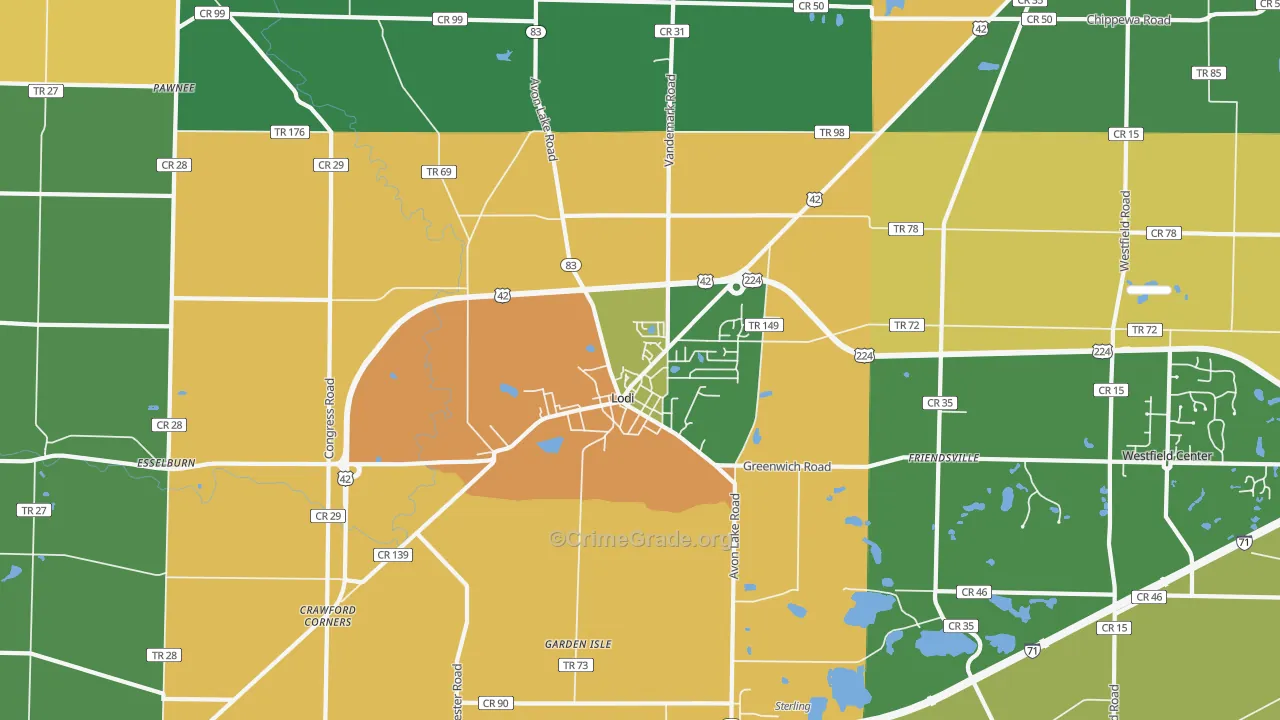 Lodi, OH Map of Robbery Rates