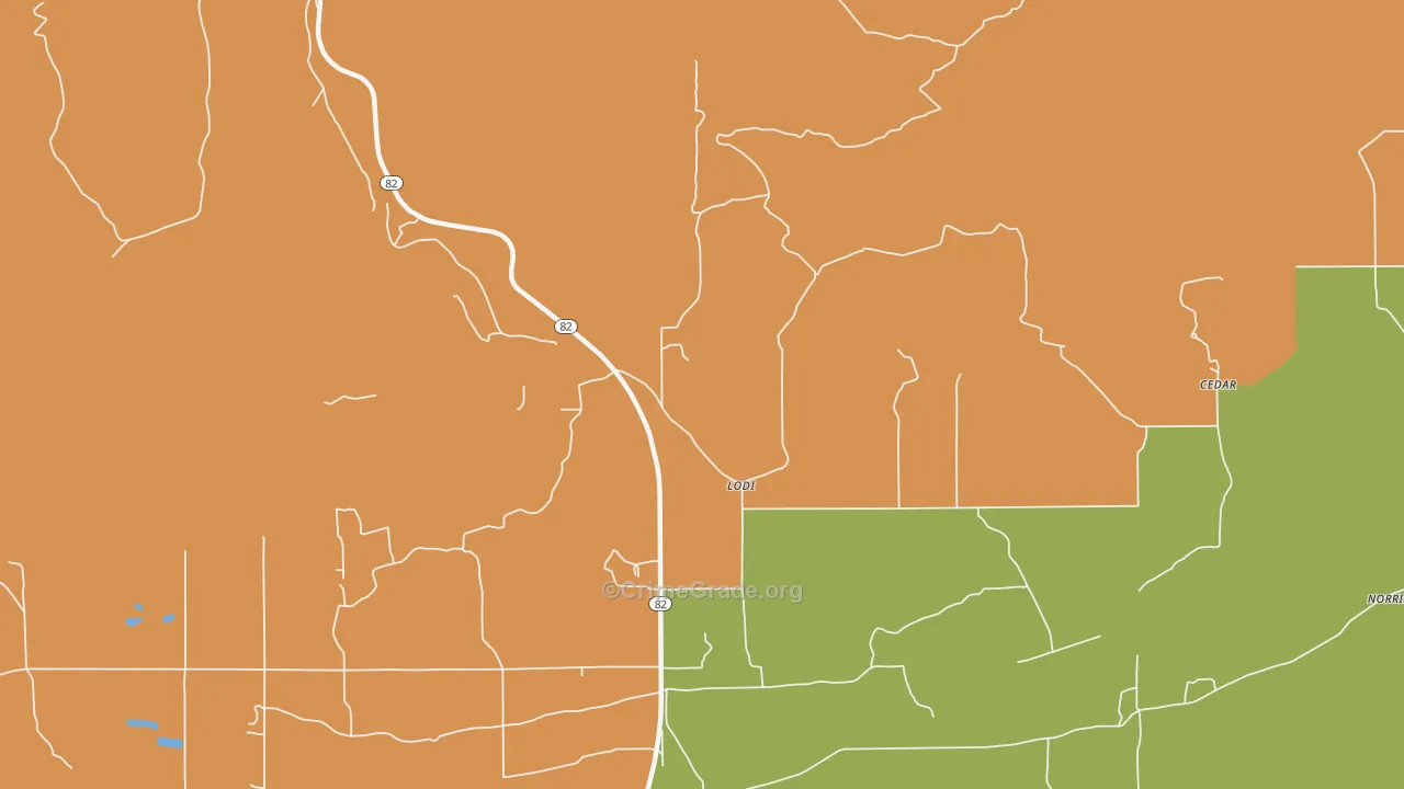 Lodi, OK Map of Robbery Rates
