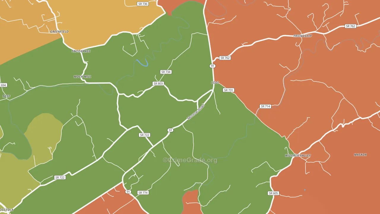 Lodi, VA Map of Robbery Rates