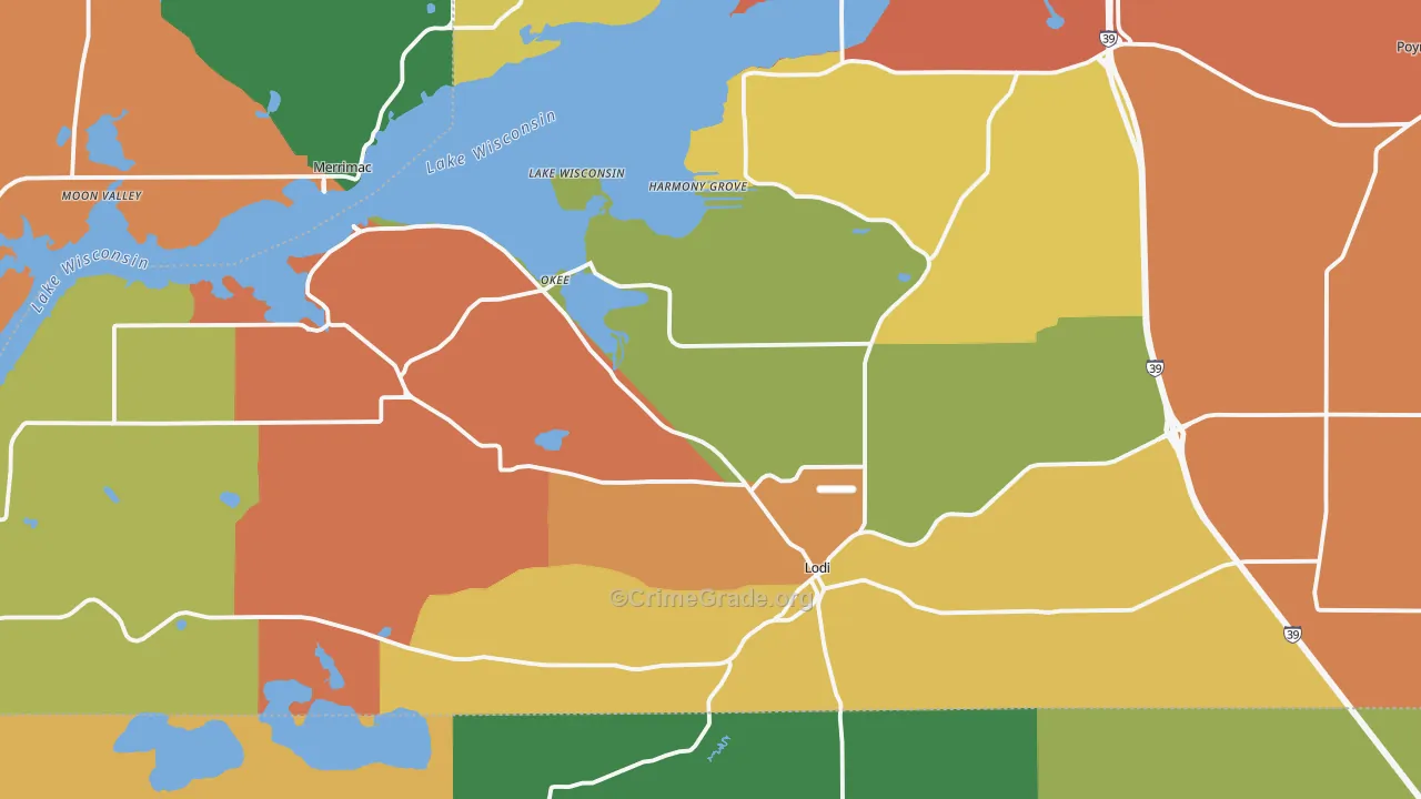 Lodi, WI Map of Robbery Rates