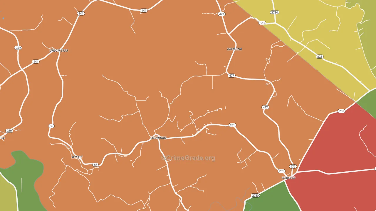 Lodiburg, KY Map of Robbery Rates