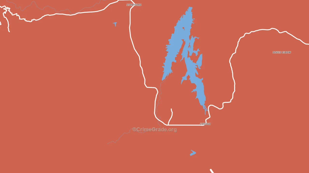 Lodoga, CA Map of Robbery Rates