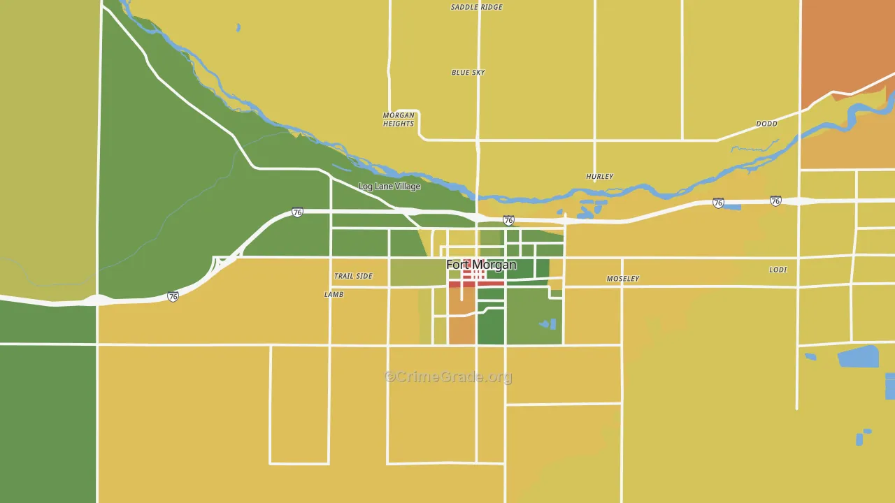 Log Lane Village, CO Map of Robbery Rates