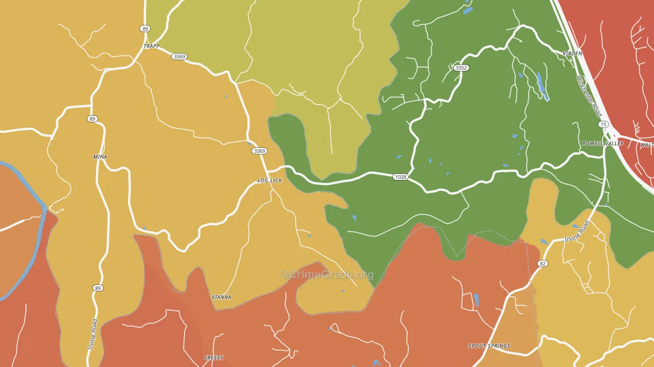 Log Lick, KY Map of Robbery Rates