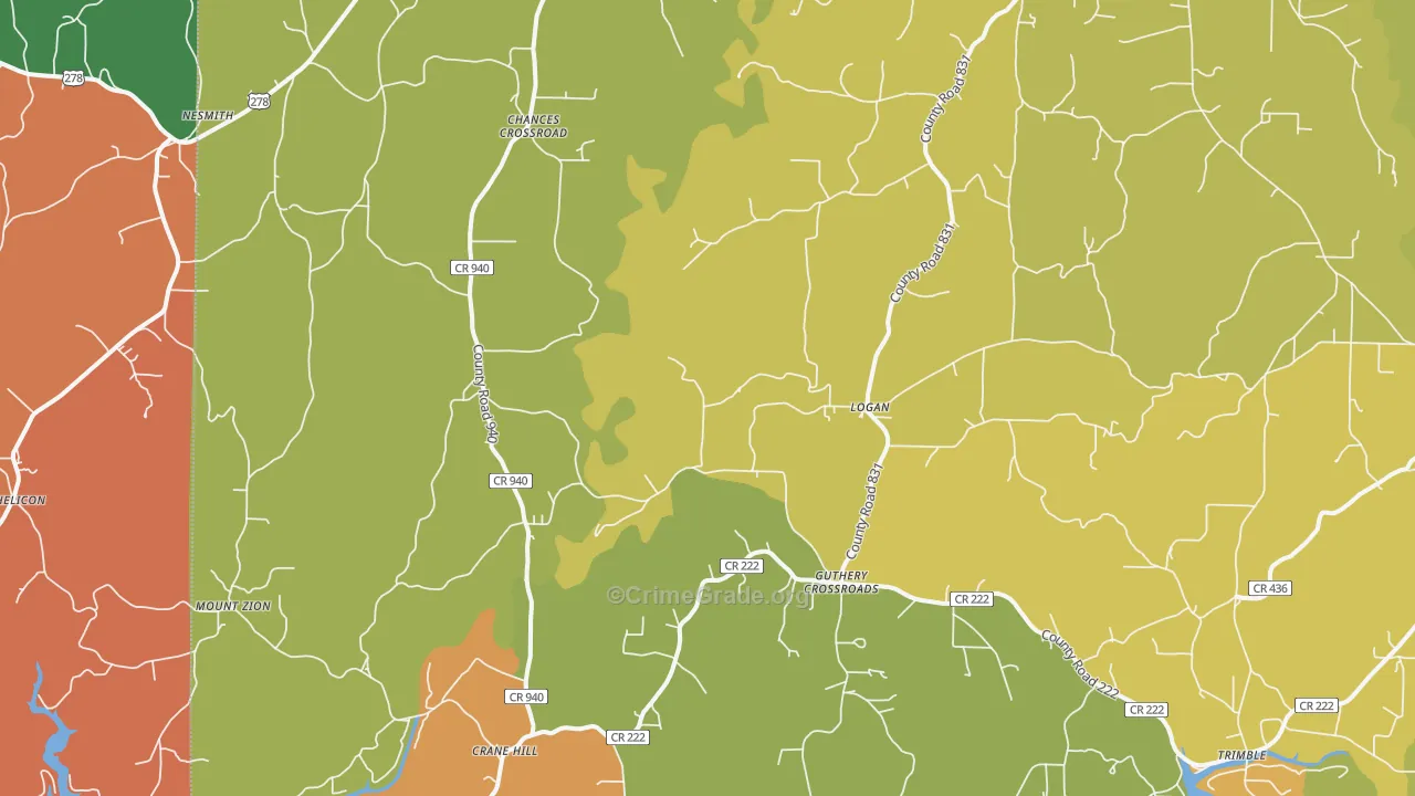 Logan, AL Map of Robbery Rates