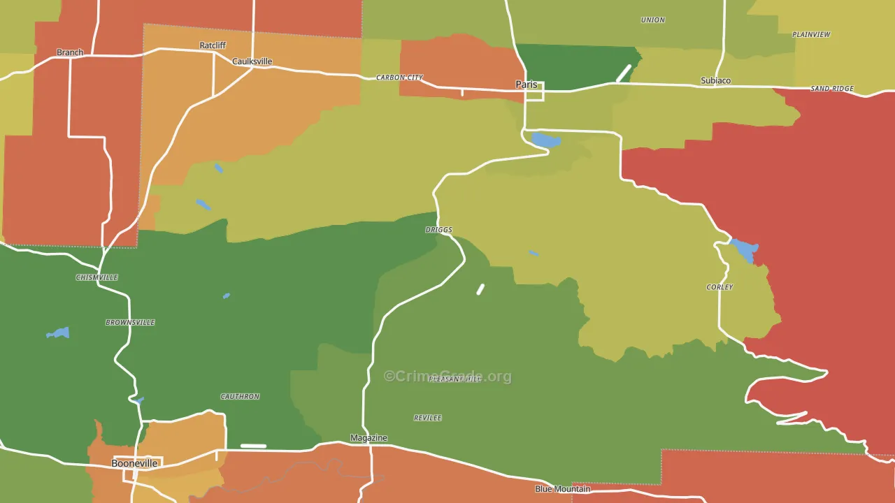 Logan County, AR Map of Robbery Rates