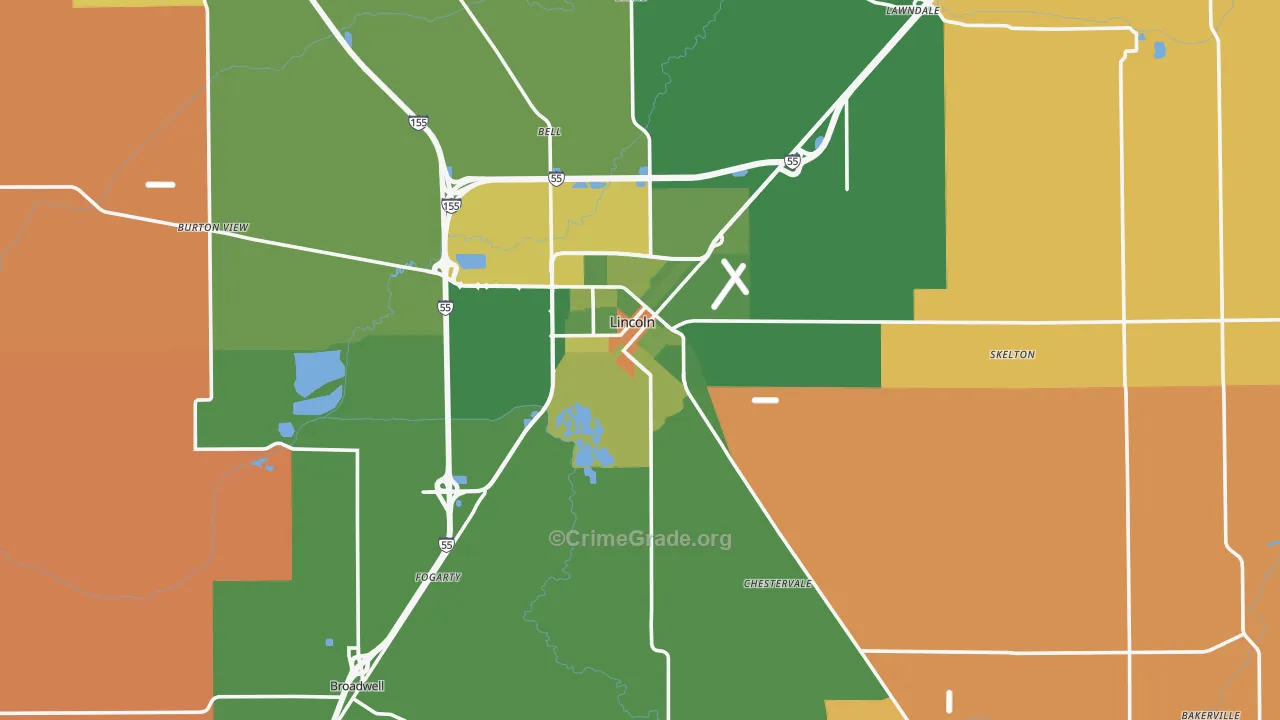 Logan County, IL Map of Robbery Rates
