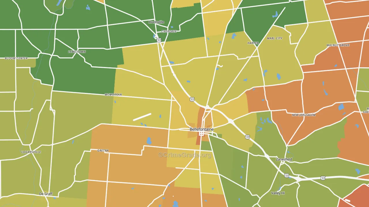 Logan County, OH Map of Robbery Rates
