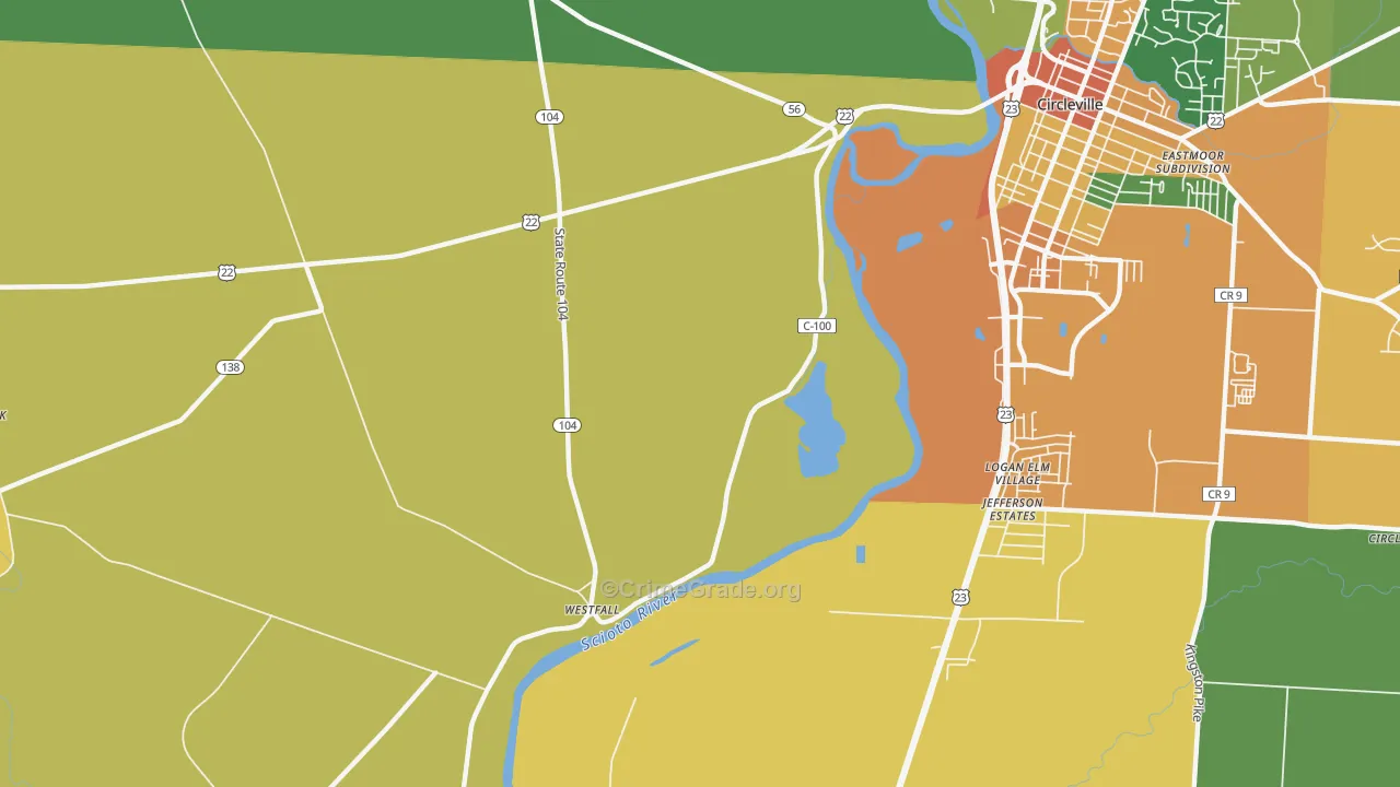 Logan Elm Village, OH Map of Robbery Rates