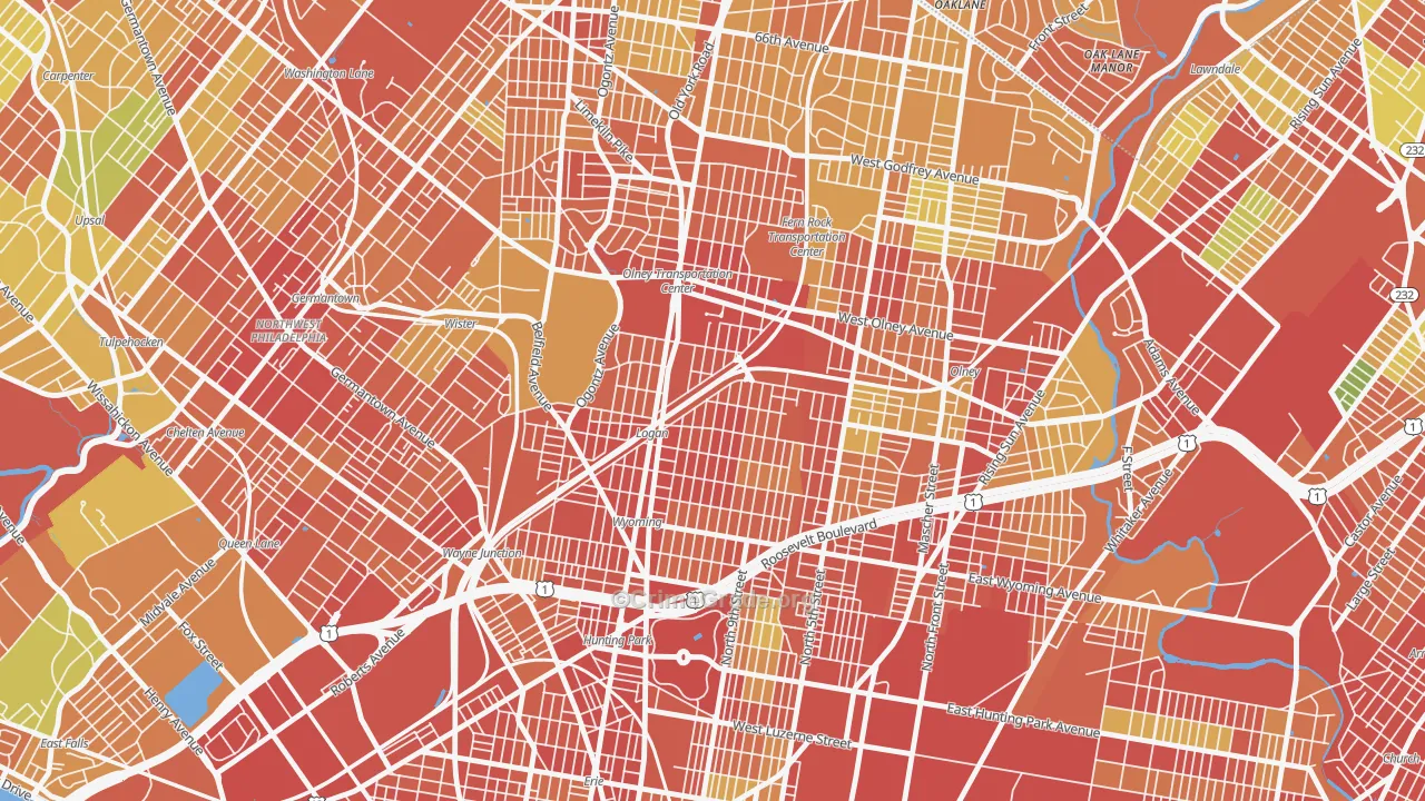 Logan-Ogontz-Fern Rock, Philadelphia, PA Map of Robbery Rates