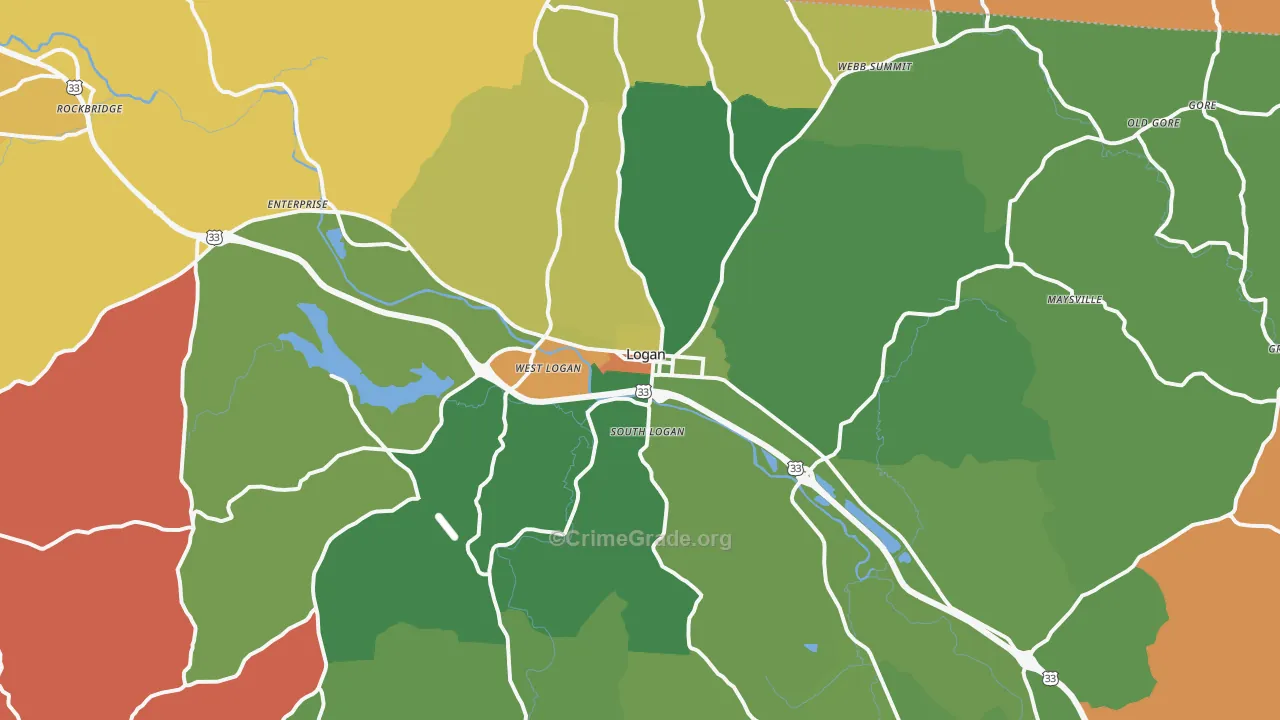 Logan, OH Map of Robbery Rates