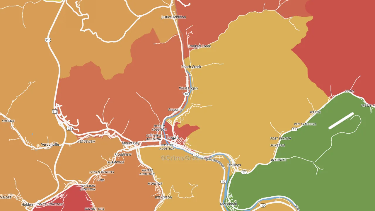 Logan, WV Map of Robbery Rates