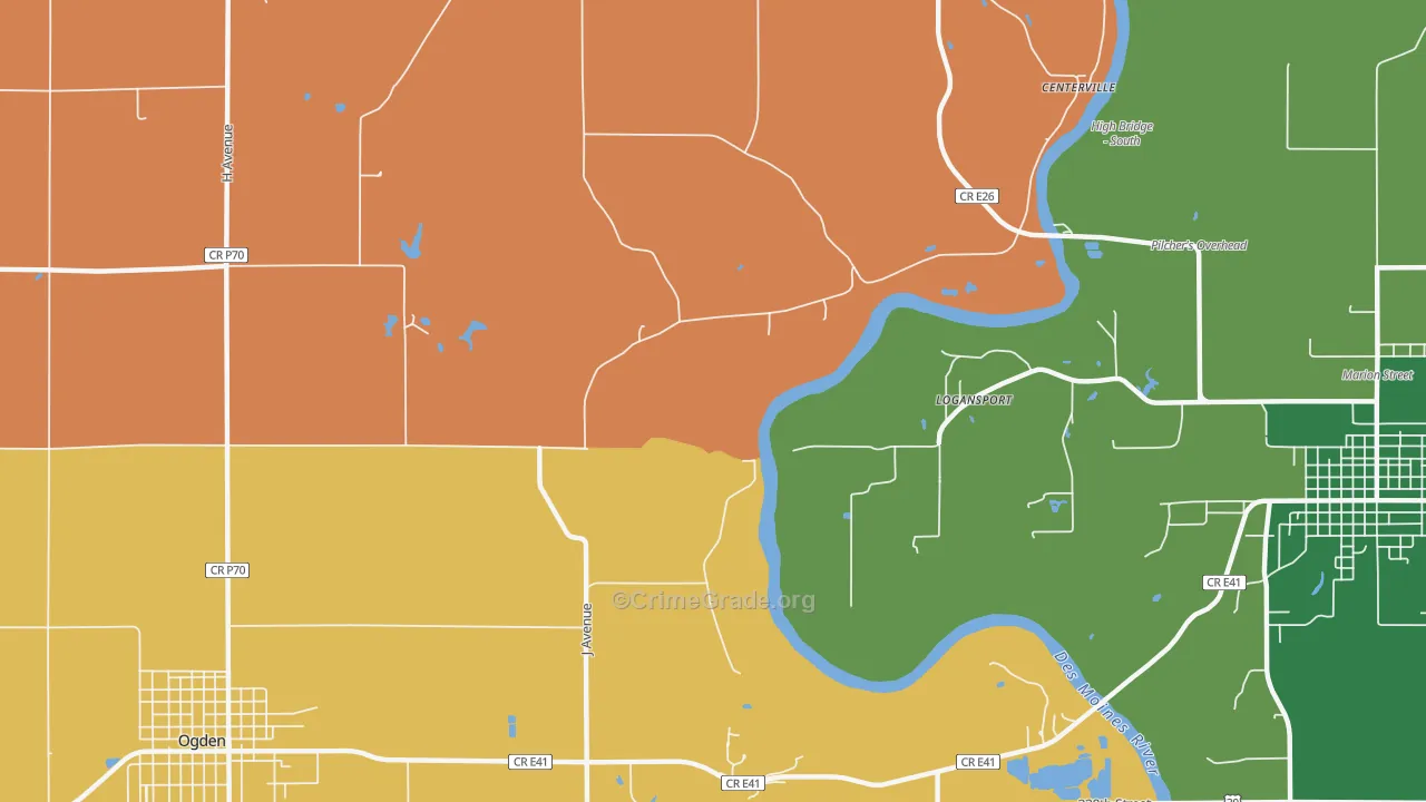 Logansport, IA Map of Robbery Rates