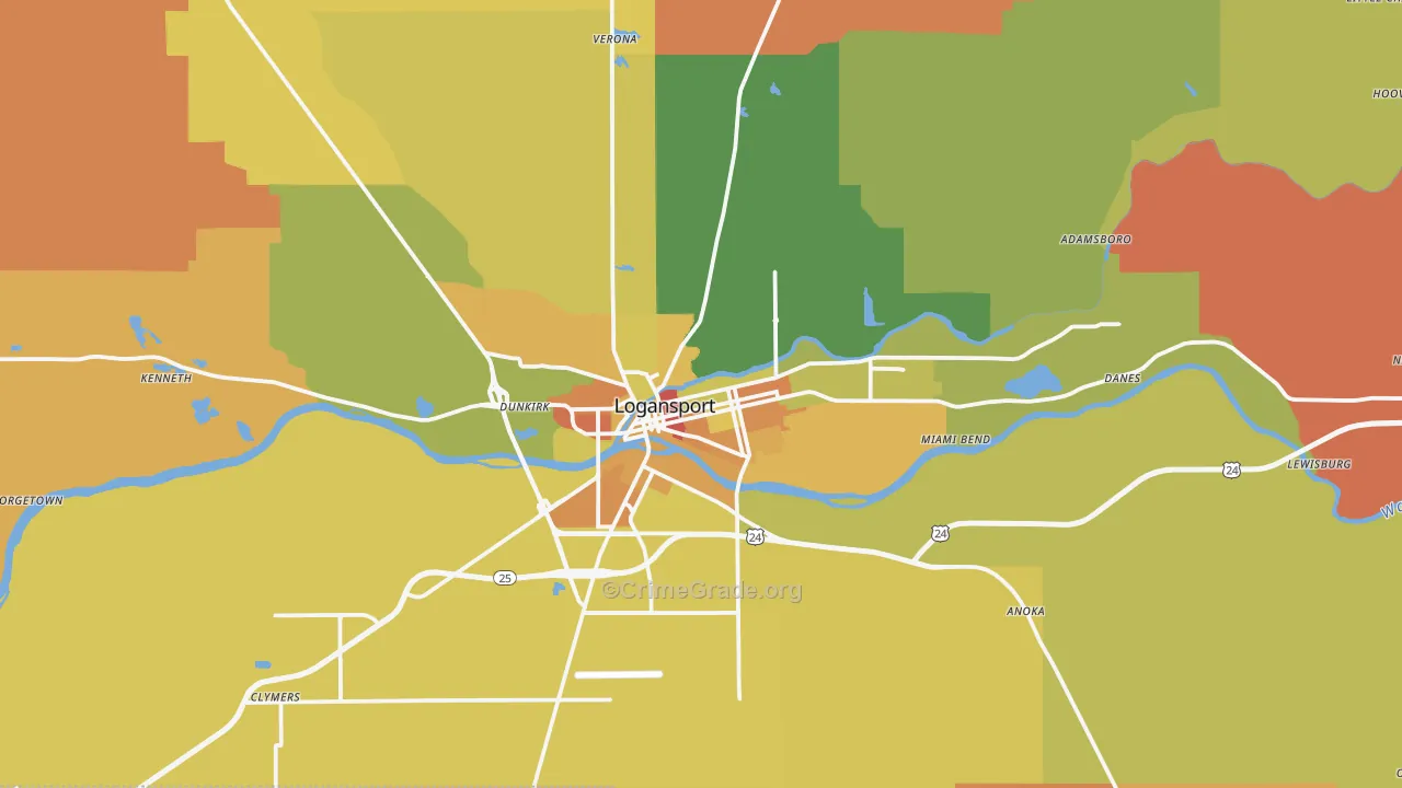 Logansport, IN Map of Robbery Rates