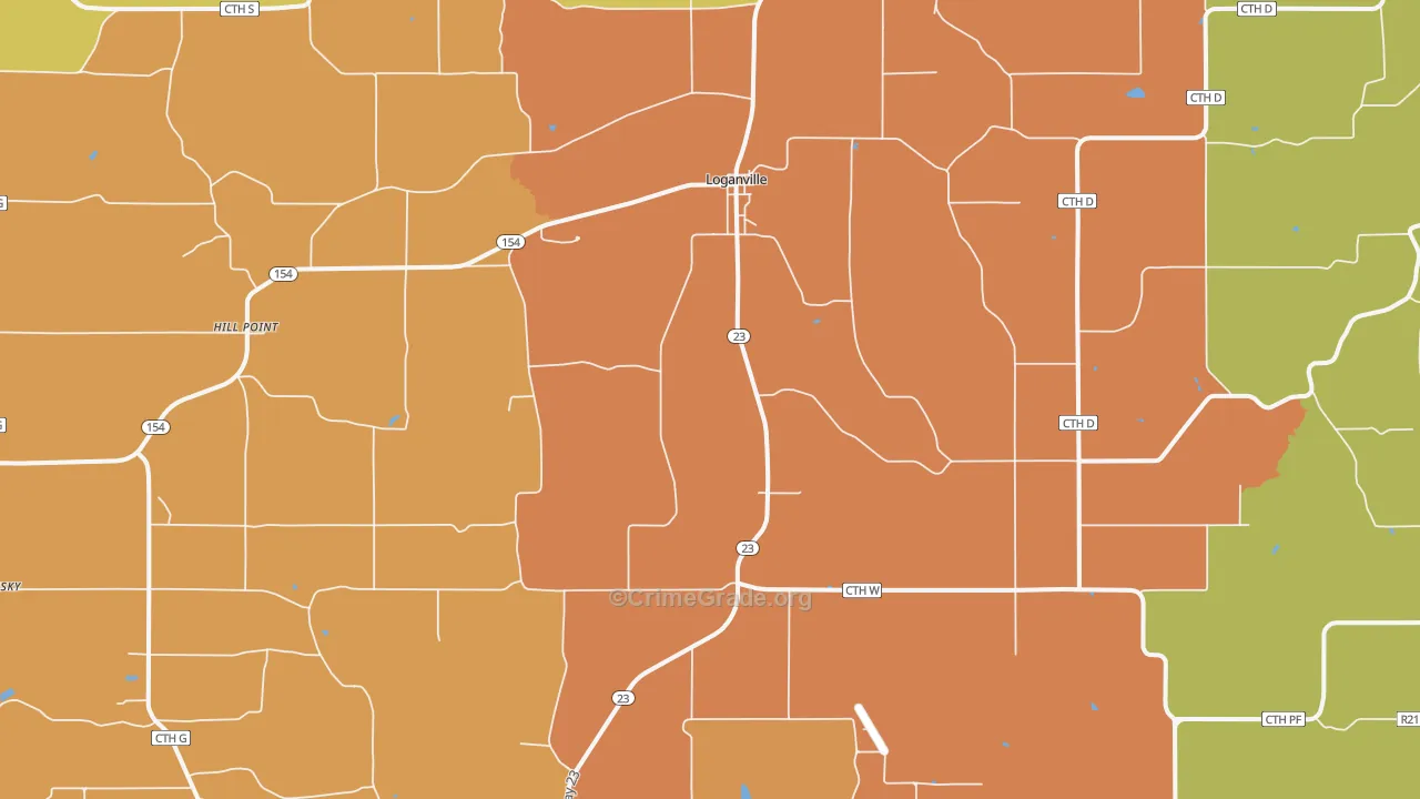 Loganville, WI Map of Robbery Rates