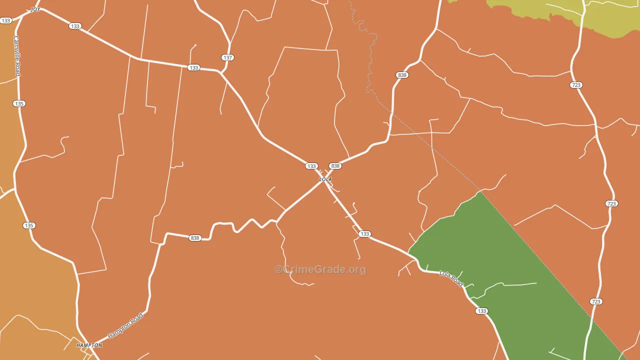 Lola, KY Map of Robbery Rates