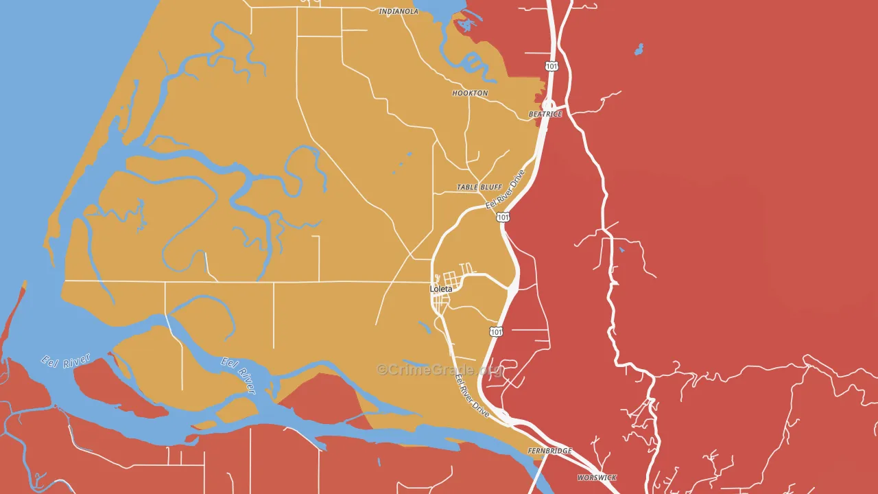 Loleta, CA Map of Robbery Rates