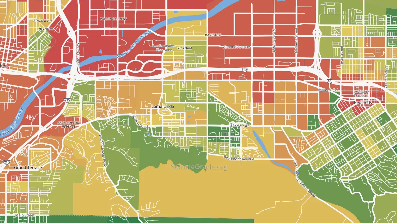 Loma Linda, CA Map of Robbery Rates