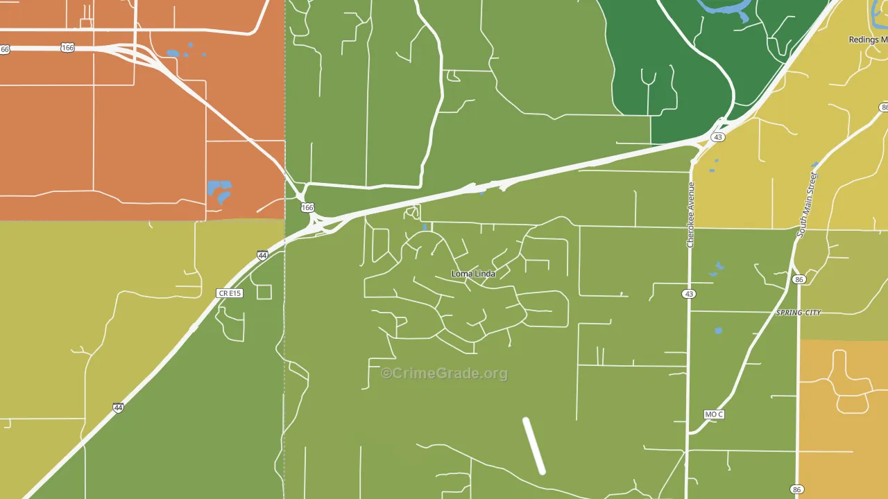 Loma Linda, MO Map of Robbery Rates