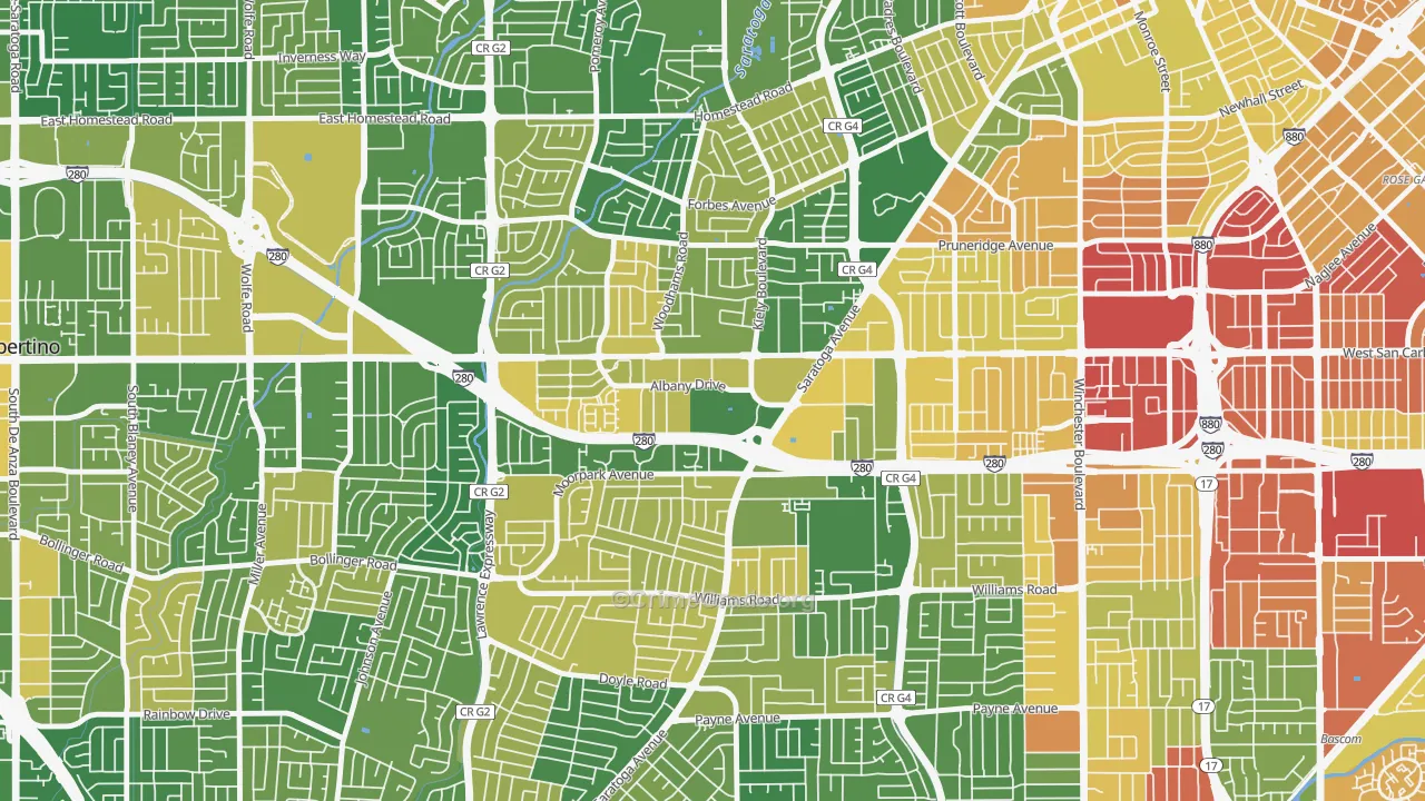 Loma Linda, San Jose, CA Map of Robbery Rates