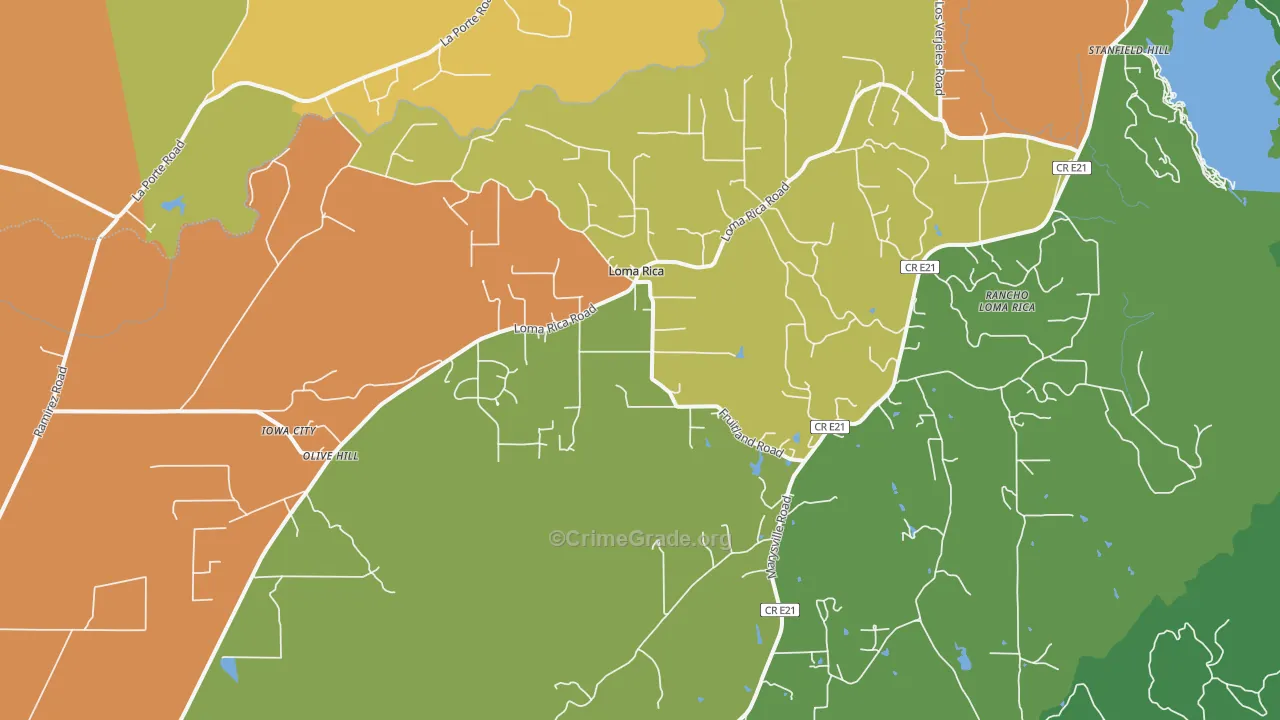 Loma Rica, CA Map of Robbery Rates