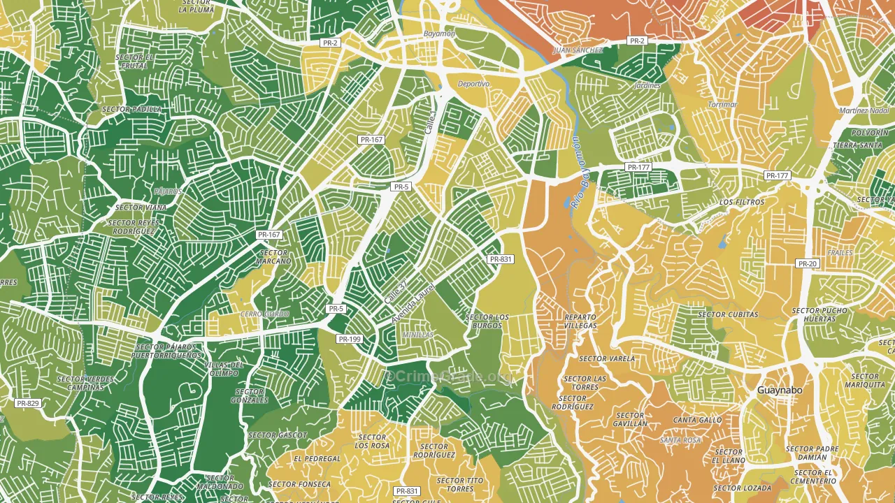 Lomas Verdes, Bayamon, PR Map of Robbery Rates