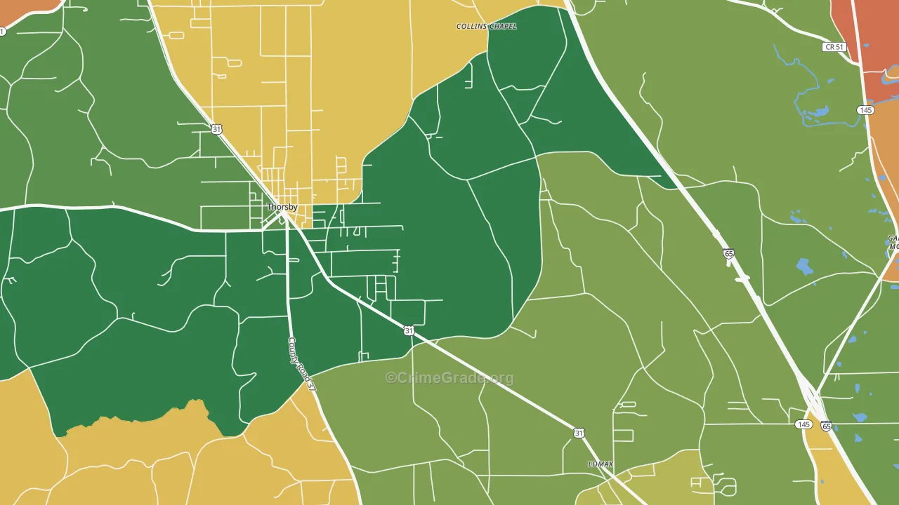 Lomax, AL Map of Robbery Rates