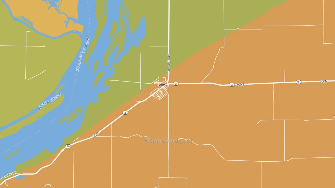 Lomax, IL Map of Robbery Rates