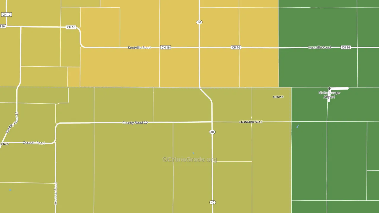 Lombardville, IL Map of Robbery Rates