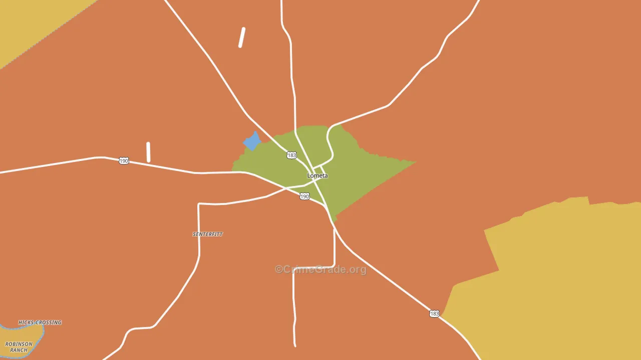 Lometa, TX Map of Robbery Rates