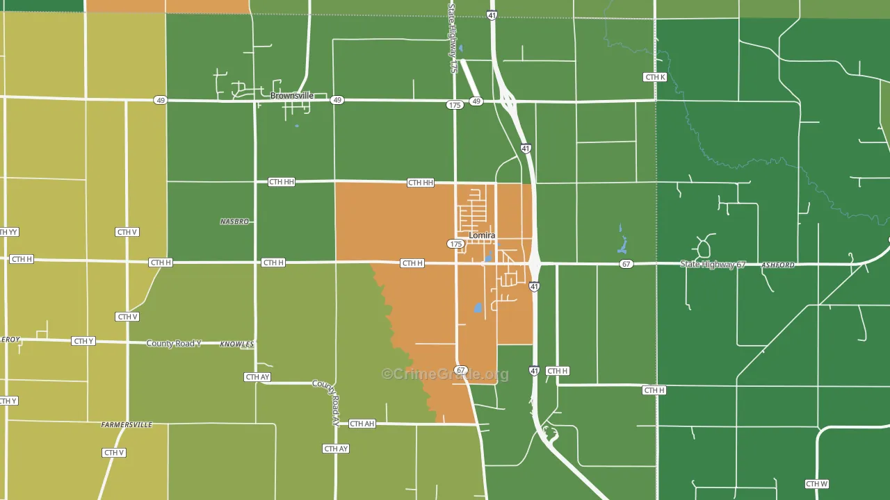 Lomira, WI Map of Robbery Rates
