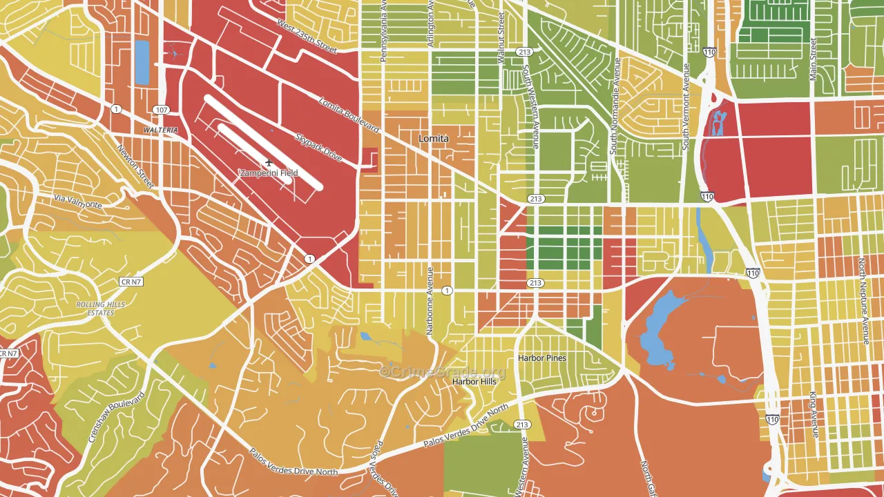 Lomita, CA Map of Robbery Rates