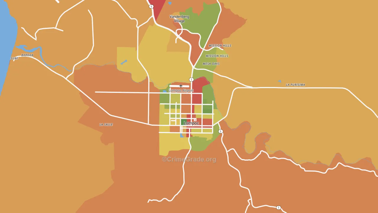 Lompoc, CA Map of Robbery Rates